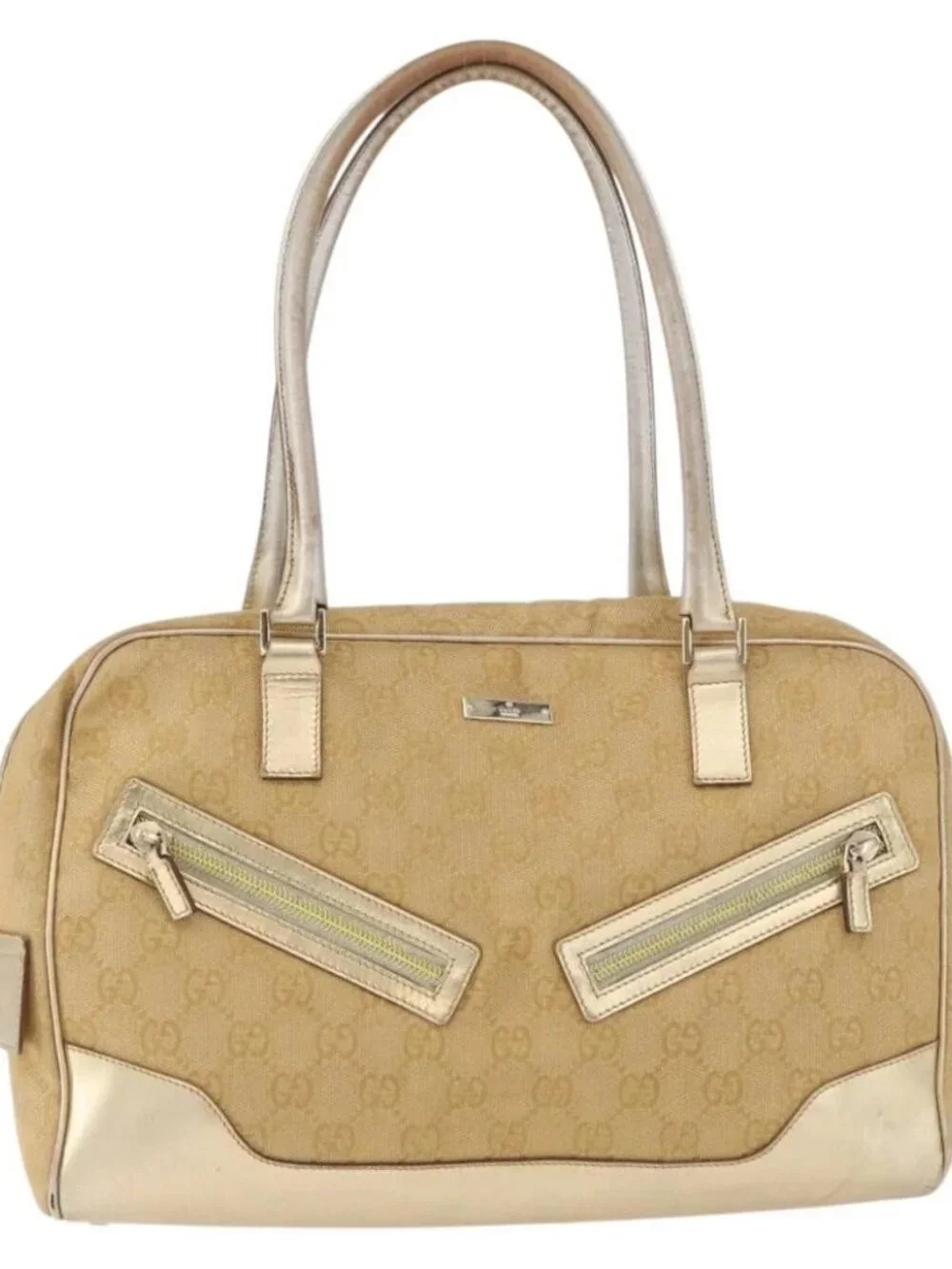 GUCCI GG Canvas Hand Bag Gold 002 1115 Auth